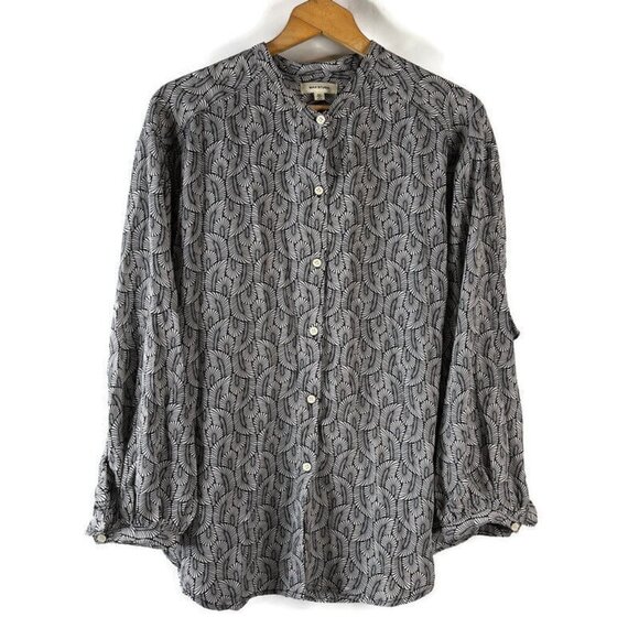Max Studio Womens Button Up Tunic Shirt Top Size 2X Gray Black Geometric Ruffle - Picture 1 of 9